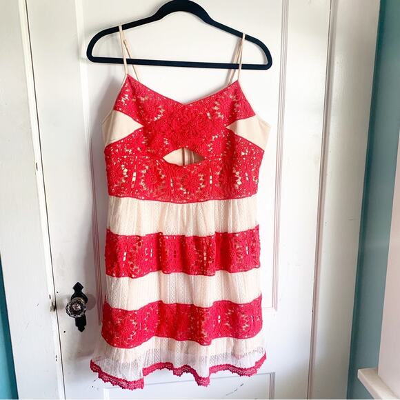 Foxiedox Anthropologie Ophelia Lace Sexy Cut Out Front Mini Dress Feminine Large - Picture 2 of 13